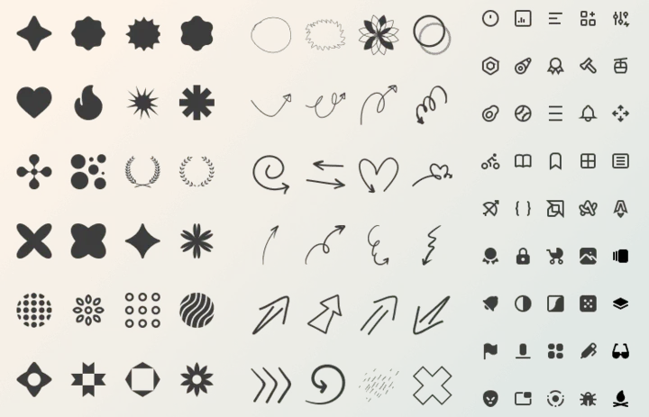 Design elements — icons, shapes, and UI assets for ASO screenshot creation in Nakxi