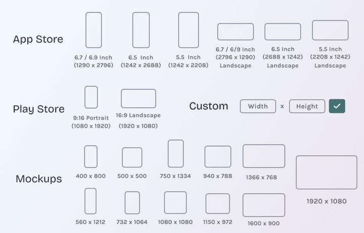 Nakxi Smart Resizer adapting app screenshot to all App Store and Play Store dimensions