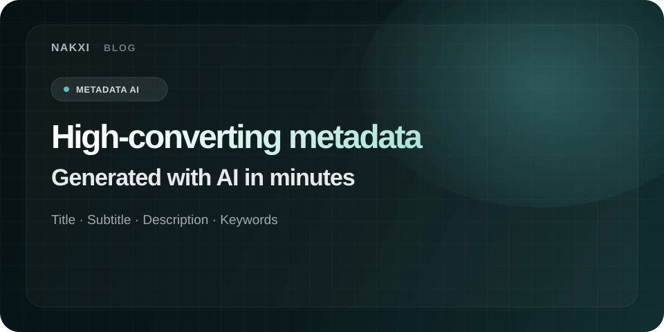 AI metadata generator for App Store and Play Store listing fields — title, subtitle, description, and keywords