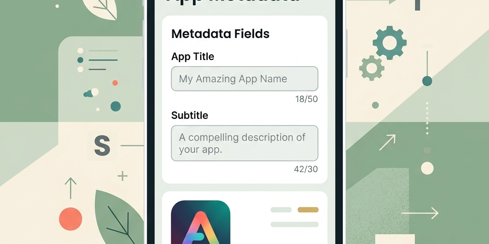 App Store metadata fields editor showing app title and subtitle character limits for ASO optimization